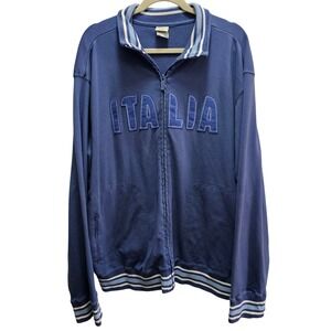 Blue Marlin Italia Track Jacket Mens XXL Blue‎ Full Zip Waffle Knit Cotton Blend